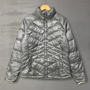 The North Face 550 Fill Down Puffer Jacket Metallic Silver Women's Medium‎